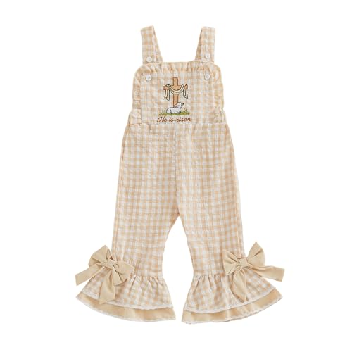Michellecmm Toddler Baby Girl Easter Outfit Overalls Bunny Romper Ruffle Romper Bell Bottom Suspender Jumpsuit Cute Clothes (Ca Khaki 18-24 Months)