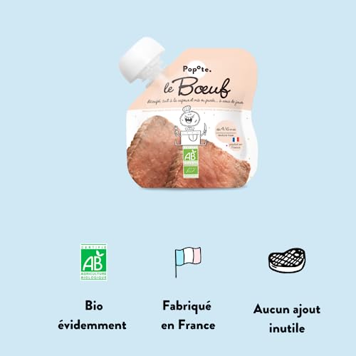 POPOTE Purée de Bœuf Bio Bébé dès 4/6 Mois texture lisse en gourde 10x60g – vue 2