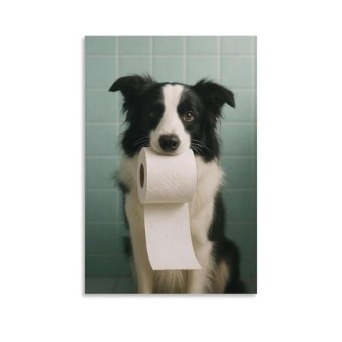 Papier toilette humoristique chien tableau sur toile deco murale wc grand format A1