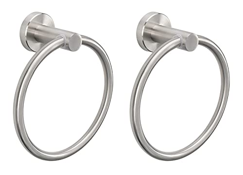Anller Soporte de toalla de baño de acero inoxidable 304, anillo de toalla, soporte de toalla de mano, colgador para baño, cocina, montaje en pared, plateado, paquete de 2 Cover