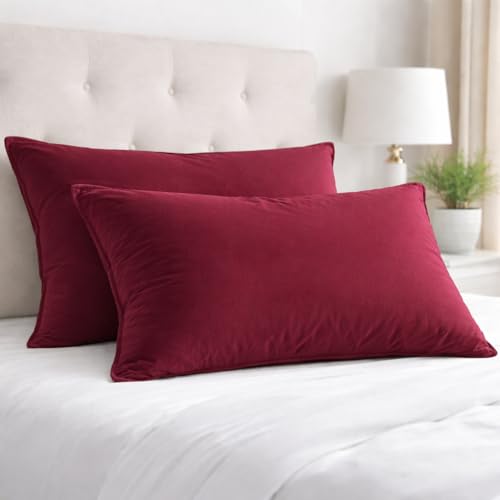 Image of Microfiber Pillow Set of 2 for Sleeping - 20x30 Inches, Burdundy