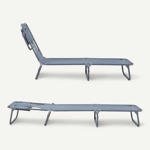 Chaise Longue Dossier Multi-Angles Multi-Positions Pliable Grise