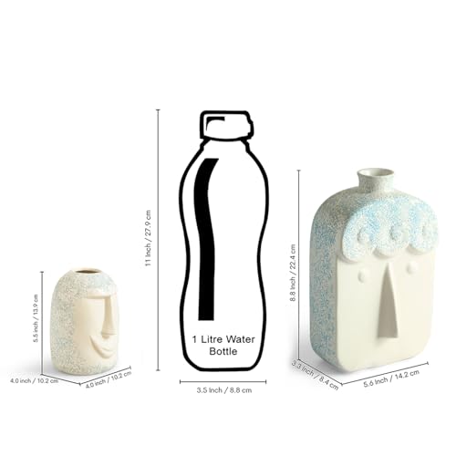 Image of ExclusiveLane 'Earthen Face' Decorative Ceramic Flower Vase For Living Room Ceramic Vase for Home Decor Side Table Show Case Flower Vases Showpiece Gifts (Set of 2, 22.4 Cm, Handglazed Studio Pottery)