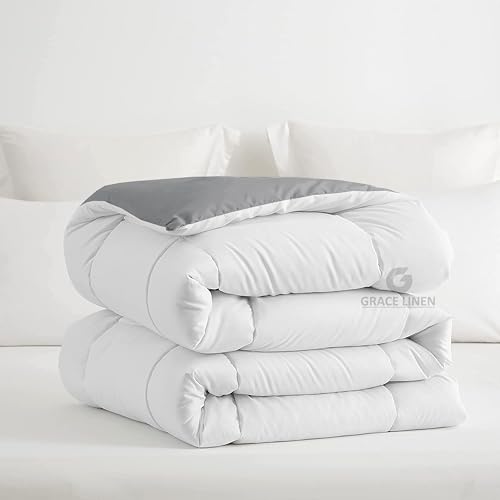 Image of Restful Sleep Reversible All Weather Comforter Double Bed Size - Dohar /Rajai /Blanket /Duvet -250 GSM Quilt Soft Microfiber Fill Double Bed (90 inchX100 inch) - White /Silver Grey Color