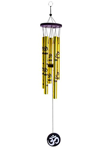 Feng Shui Metal Wind Chime with Om Printed 5 Pipes for Positive Energy, Decorative Outdoor/Indoor Hanging Bells, Good Luck Chimes for Home/Balcony Decoration (Golden Small)