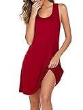 Avidlove Damen Nachthemd Kurz Rundhals Nachtkleid Sleepshirt Sexy Negligee Ärmellos Nachtwäsche Schlafshirt Weinrot S