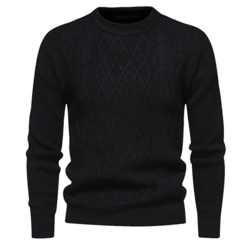ERFMFKL Men's Crew Neck Knit Casual Pullover Sweater Solid Color Cable Warm Sweater Jumper