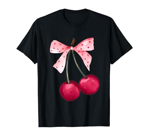 Coquette Cherry and Bow Kawaii Aesthetic Trendy Camiseta