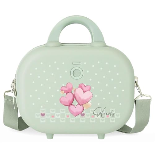 Trousse de toilette Enso Hearts verte rigide pour éviter les flacons écrasés