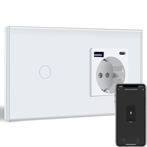 BSEED Smart Alexa Lichtschalter mit Steckdose Schuko Unterputz Steckdose mit USB C 20W Schnellladegâ€¦ – Miniatur