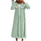Women's Flannel Nightgown Fall Winter Fashion Lace Lapel Long Sleeves Loose Comfy Nightdress Pajamas Dress Green X-Large