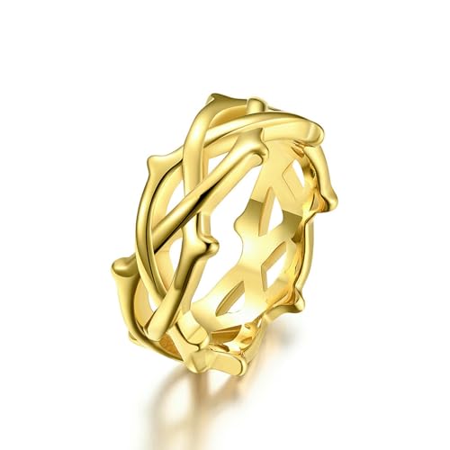 DBQFRSBP Anillos HombresMens Rama De Acero Inoxidable para Mujer Corona De Espinas De Espinas De La Visión De La Altura del Árbol De La Vina-Oro-7#