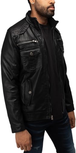 Image of X-Ray Men's Slim Fit Faux-Leather Moto Jacket with Removable Hood