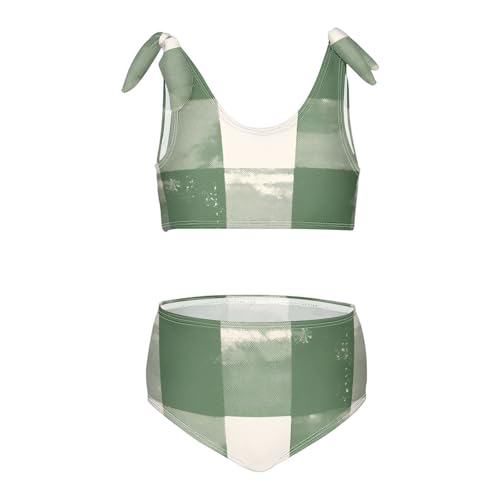KLL Buffalo Plaid Green Girls' Two Piece Bikini Sets Beach Swimsuit Swimwear Adjustable Shoulder Strap