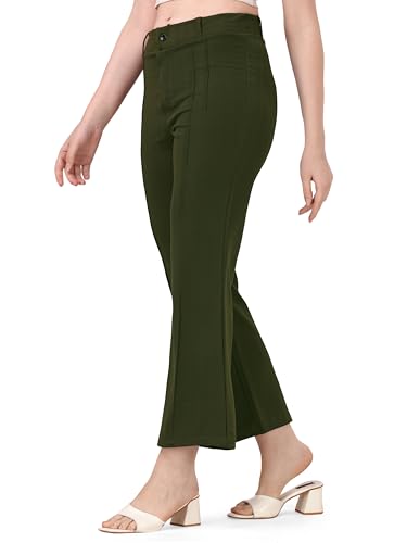 Image of Mehrang Cotton Blend Bootcut Parallel Trouser Pants for Women Regular Fit, Bellbottom Straight Pants for Womens