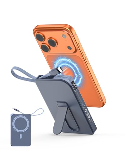 Magnetic Power Bank, 10000mAh for Magsafe Powerbank for iPhone 17 16 15 14 13 12 Pro Max, Foldable Stand with 22.5W USB-C Cable Wireless Portable Charger Fast Charging Battery Pack
