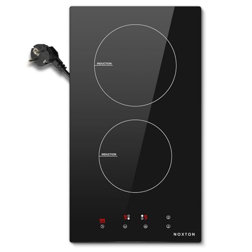 NOXTON Placa Induccion 2 Fuegos, Placa de Inducción Integrada 30 CM (Negro), Ajuste de 9 Velocidades, Control Táctil, Enchufe, Bloqueo Para Niños, 220-240 V, 3500 W