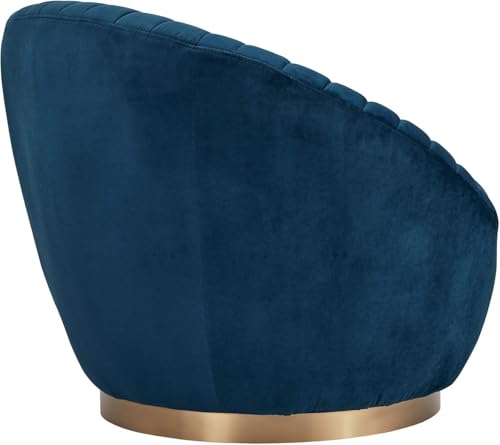 Image of Modern Accent Chair Single Seater Channel Tufted Round Shaped Fluffy Chair for Living Room, Bedroom, Apartment (Royal Blue)