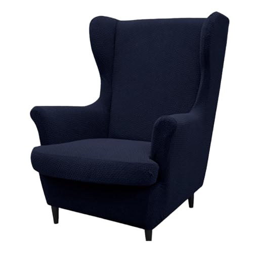 WYLEBER Funda para Sillón Orejero 2 Piezas,Elástica Lavable Funda de Sillón Orejas con Fundas Tipo Cojín en T,para Sala de Estar Dormitorio Hotel(Navy)