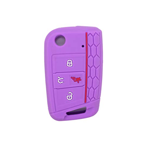 BROVACS Silicone Cover Protector Case Holder Skin Jacket Compatible with VOLKSWAGEN Golf GTI Tiguan Polo SKODA Octavia 4 Button Flip Remote Key Fob CV9806 Purple - Image 2
