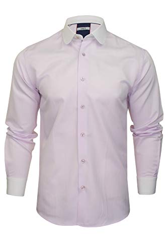 Chemise à rayures manches longues hommes slim col club blanc poignets