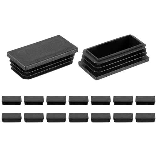 Image of uxcell 16 Pcs Rectangle Tubing End Caps 2 3 /8 x 1 3 /16 Inch Plastic Hole Plugs Insert End Cap for Metal Tubing Post Chair Leg Table Bookshelves Furniture, Black