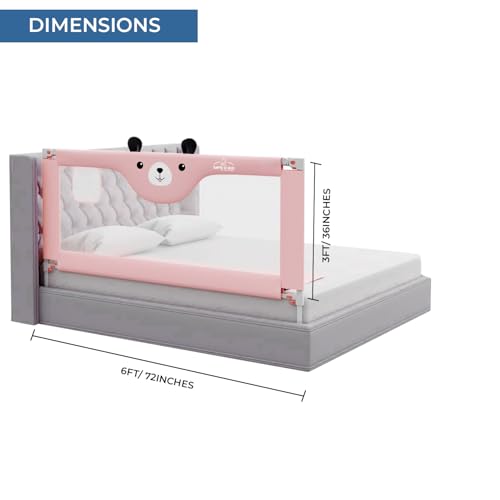 Image of Safe-O-Kid 1-Year Warranty 6 Feet /180 Cms Metal Baby Bed Rail with Adjustable Height, Baby Safety Bed Railing for Secure Sleep, Bed Guard for Babies, Pink-Pack of 2