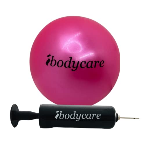 ibodycare Mini bola de pilates de 10 cm con bomba para aeropolates, yoga, fitness, fuerza, reformador de pilates o tapete de pilates fuerza o accesorio de estiramiento (rosa con bomba)