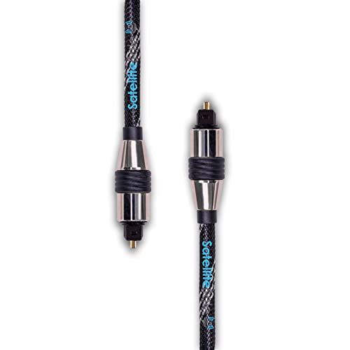 Satellitesale Digital Toslink Spdif Audio Optical Fiber Cable Universal Wire Nylon Black/Silver Cord 6 Feet #TOP1