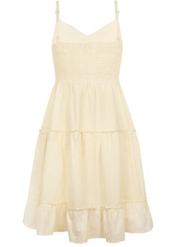 Image of FANCYINN Women Floral Casual Tiered Mini Dresses Spaghetti Strap V Neck Backless A Line Swing Short Dress with Pockets