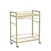 TUTOTAK Bar Cart, Serving Cart for Home, Drink Cart, Mobile Kitchen Shelf with Wine Rack and Glass Holder, Rolling Beverage Cart, Gold BC01BB031