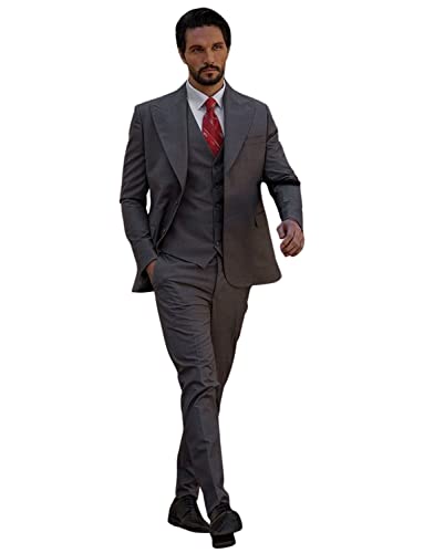 Costume de dîner pour homme avec smoking trois pièces à revers en pointe et veste deux boutons