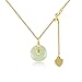 DAUMIER Jade Donut Green Jewelry Set Handmade Necklace Earrings S925 14K Gold Plated Jade Pendant Natural Hetian Jade Drop Jewelry Birthday Gift for Women