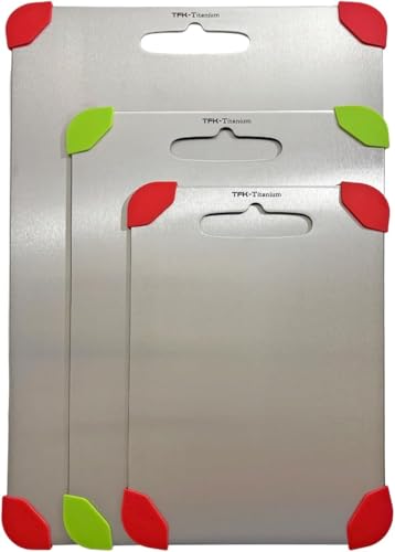 Tabla de Cortar de Titanio - Tablas de Cortar 100 % Puras de Titanio para Cocina, No Tóxica, Apta para Lavavajillas y con Patas Antideslizantes de Silicona para un Corte Estable y Resistente al Agua (Grande)