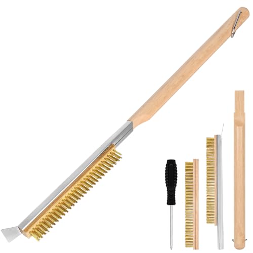 Aolso Pizza Oven Brush, 26" Brush and Stainless Steel Scraper for Pizza Stone, BBQ Grill Cleaning Brush Non Scratch Heat Proof Brass Bristles with Screwdriver, Outdoor Pizza Oven Accessories Aolso Pizza Oven Brush, 26" Brush and Stainless Steel Scraper for Pizza Stone, BBQ Grill Cleaning Brush Non Scratch Heat Proof Brass Bristles with Screwdriver, Outdoor Pizza Oven Accessories