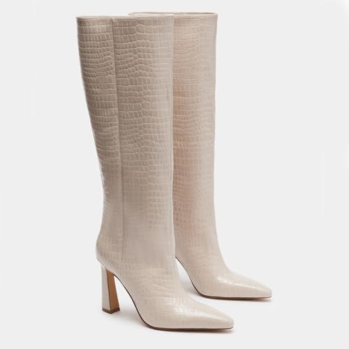 Women's Pointed Toe Knee High Boots, Crocodile Pattern High Heel Boots, Elegant Party Dress Boots2
