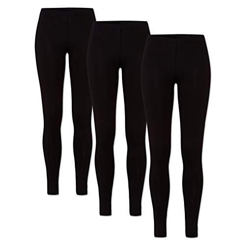 ORIGINAL BASICS Damen Leggings aus Baumwolle Lang Blickdicht Normaler Bund (3er Pack) Schwarz L/XL (40/42) Cover