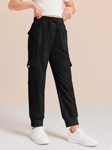 Haloumoning Girls Drawstring Cargo Jogger Pants Kids Quick Dry Slim Fit Sweatpants with Pockets 5-14Years3