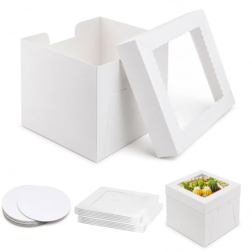 Forhandy 10 cajas de cartón para tartas de 25 x 25 x 20 cm con ventana y tablas redondas para tartas, cajas de cartón para tartas, para cumpleaños, fiestas, bodas (25 cm)