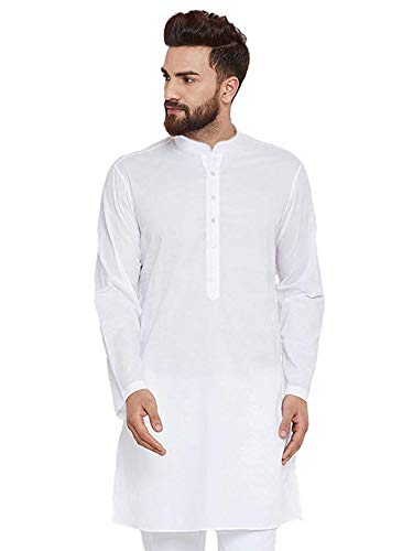 Image of Vastraa Fusion Men's Printed Kurta Pure Cotton Long Kurta, Round Collar, Full Sleeves, Button Kurta, Ethnic Wear