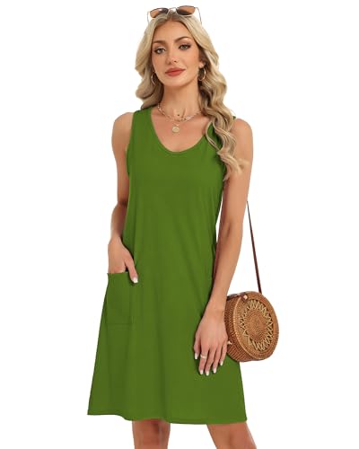 Image of elescat Womens Summer Dresses Casual V Neck Sleeveless Pockets Beach Loose Tank Sundress 2026