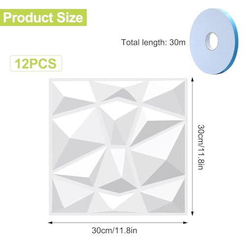 12 Stück 3D Wandpaneele Selbstklebend Steinoptik, 30 × 30 cm, Küchenrückwand Tapete, Wandfliesen Selbstklebend, Wandaufkleber für Innenwanddekoration, für Möbel Wandtür Wasserdicht