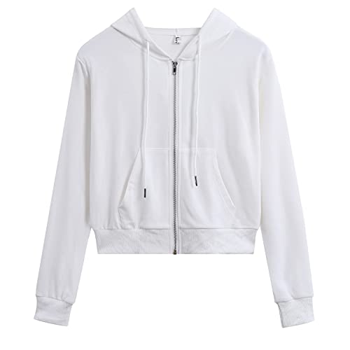 Women's Cropped Zip Up Hoodie Casual Long Sleeve Workout Hooded Sweatshirt Coat
