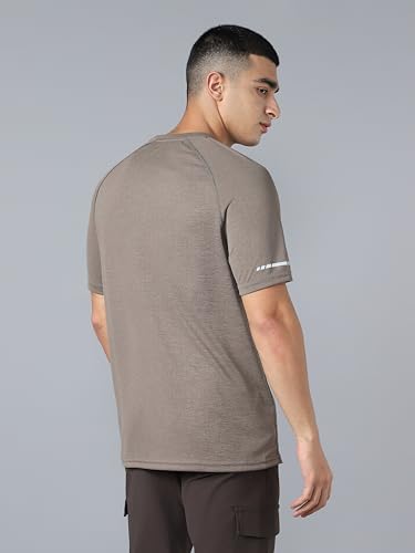Image of TECHNOSPORT Men's Melange Slim Fit Round Neck T-Shirt Double Cool Raglan Sleeve Slip On Polyester for Gym Running Workout UPF50+ Anti Odour