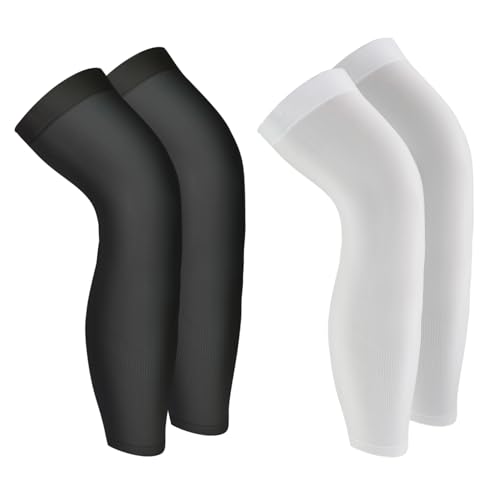 Luwint 2 Pairs Leg Sleeves, UV Sun Protection Cover Sports Accessories for Kids and Adults, Black and White