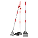 FUSBUNTY Dog Pooper Scooper, Long Handle Pooper Set with Heavy Duty Stainless Steel Rake, Tray & Spade and 28
