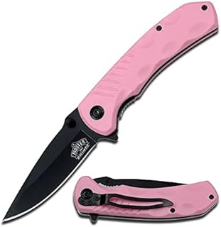 Master USA MU-A002PK Spring Assisted Folding Knife, Black Straight Edge Blade, Pink ABS Handle, 4-1/2-Inch Closed