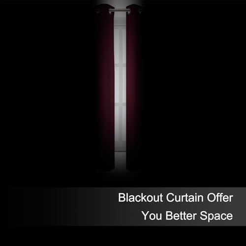 Image of LEMOMO Blackout Curtains 66 x 72 Inch Long Burgundy Red Curtains Set of 2 Panels Room Darkening Curtains for Bedroom and Living Room