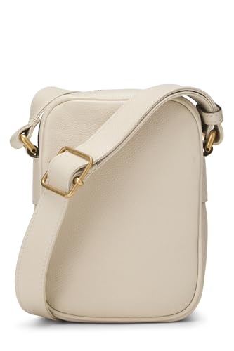Pre-Loved White Leather Logo Printed Vertical Camera Bag Mini, White4