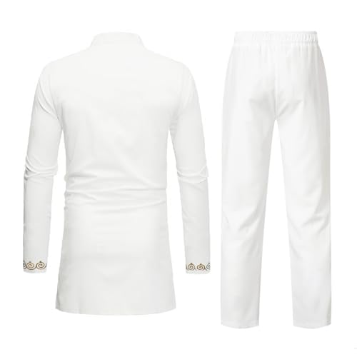 HEFASDM Men's African Dashiki 2 Piece Suit Traditional Long Sleeve Kurta and Pants Outfits Set2